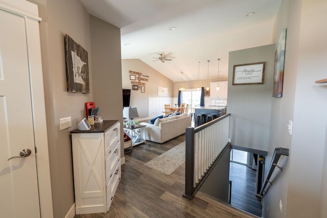 695 Marcus Pl NE, Byron, MN 55920 - corridor with dark wood-type flooring, an upstairs landing, and lofted ceiling