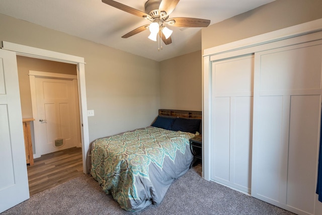 695 Marcus Pl NE, Byron, MN 55920 - bedroom featuring a closet, a ceiling fan, and carpet flooring