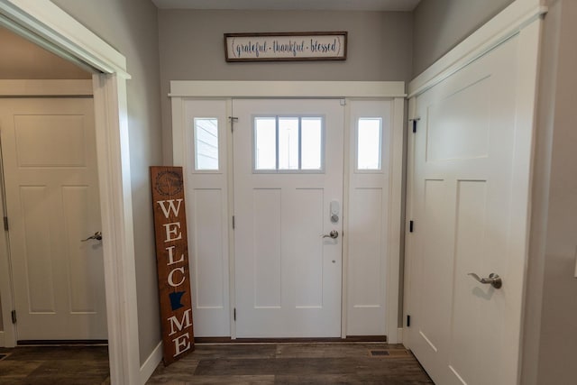695 Marcus Pl NE, Byron, MN 55920 - foyer entrance with dark wood-style flooring and baseboards
