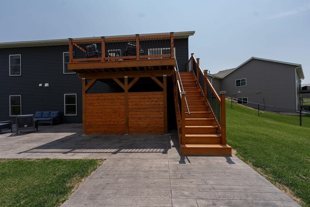 695 Marcus Pl NE, Byron, MN 55920 - back of property featuring outdoor lounge area, a deck, a patio area, and stairs