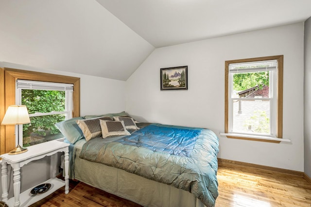 3231 41st Ave S, Minneapolis, MN 55406 - bedroom with multiple windows, wood finished floors, and lofted ceiling