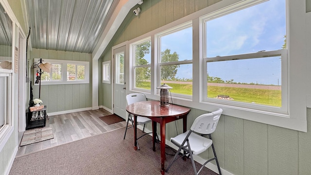 12833 Twilight Rd, South Harbor Twp, MN 56359 - sunroom / solarium with lofted ceiling, wood finished floors, and wooden walls