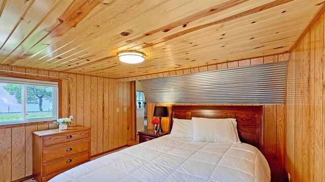 12833 Twilight Rd, South Harbor Twp, MN 56359 - bedroom featuring wooden walls and wood ceiling