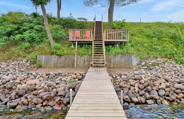 12833 Twilight Rd, South Harbor Twp, MN 56359 - dock featuring stairs and a deck