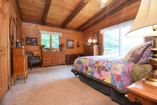 28716 Kilkare Rd, Danbury, WI 54830 - bedroom featuring multiple windows, wood walls, carpet flooring, and wood ceiling