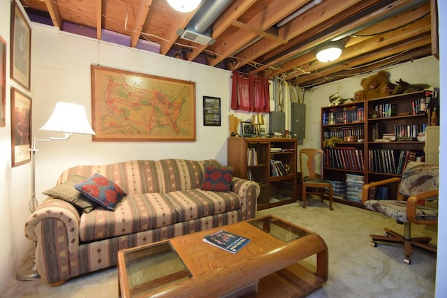 28716 Kilkare Rd, Danbury, WI 54830 - living room with electric panel and carpet floors