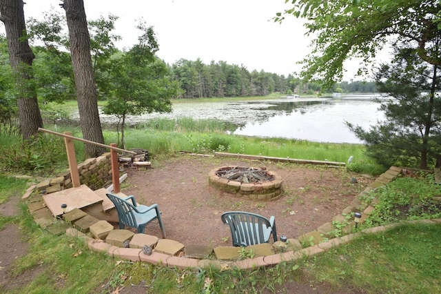 28716 Kilkare Rd, Danbury, WI 54830 - view of yard with an outdoor fire pit and a water view