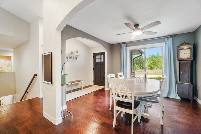 1115 Timber Path, Menomonie, WI 54751 - dining area with arched walkways, ceiling fan, and hardwood / wood-style flooring