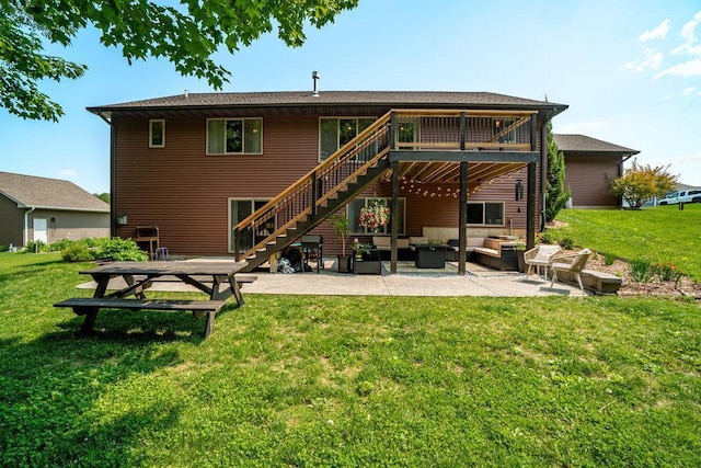 1115 Timber Path, Menomonie, WI 54751 - rear view of house with outdoor lounge area, stairs, a patio, a yard, and a deck
