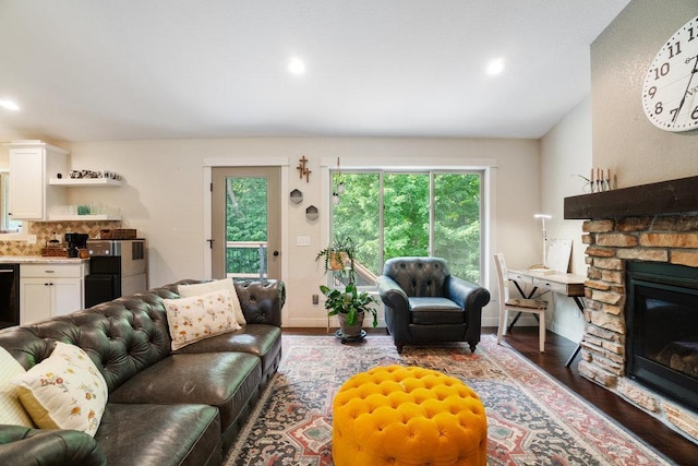 1115 Timber Path, Menomonie, WI 54751 - living room featuring a fireplace, wood finished floors, and recessed lighting