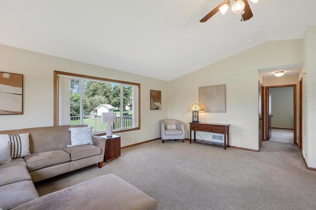 205 4th St NW, Saint Michael, MN 55376 - living room with carpet floors, lofted ceiling, and a ceiling fan
