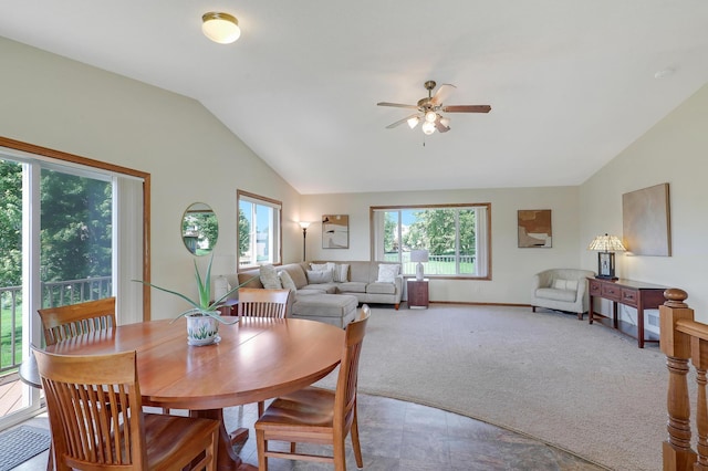 205 4th St NW, Saint Michael, MN 55376 - carpeted dining space featuring vaulted ceiling, healthy amount of natural light, and ceiling fan