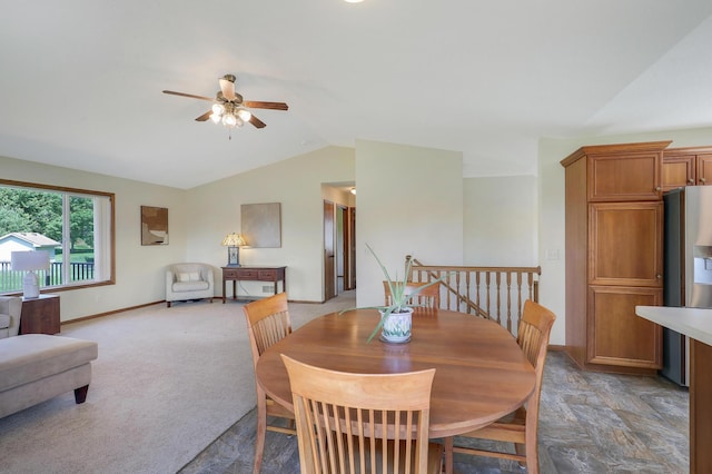 205 4th St NW, Saint Michael, MN 55376 - dining room with a ceiling fan, lofted ceiling, and light colored carpet