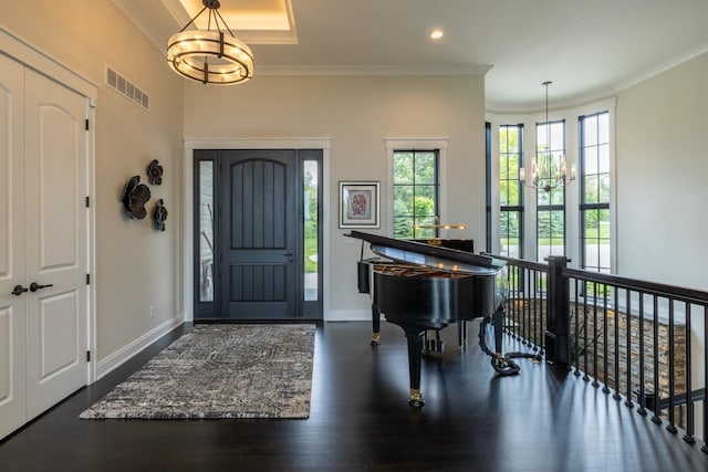 1500 Weatherhill Ridge Ct SW, Rochester Twp, MN 55902 - entryway with a chandelier, ornamental molding, wood finished floors, and recessed lighting