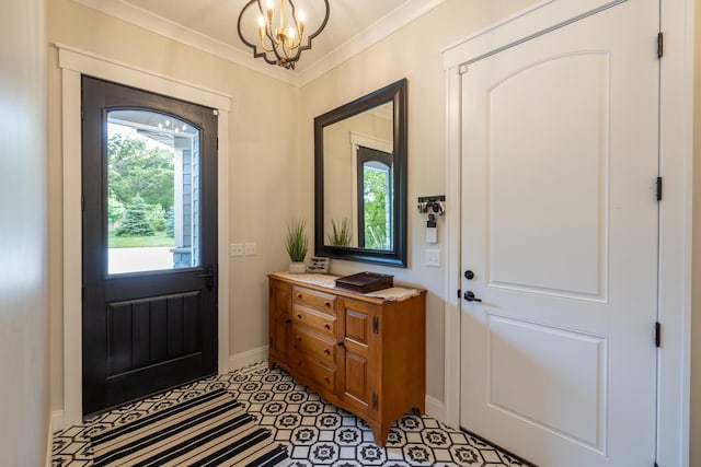 1500 Weatherhill Ridge Ct SW, Rochester Twp, MN 55902 - foyer entrance with a chandelier, ornamental molding, and light tile patterned floors