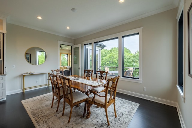 1500 Weatherhill Ridge Ct SW, Rochester Twp, MN 55902 - dining room featuring ornamental molding, healthy amount of natural light, recessed lighting, and dark wood finished floors