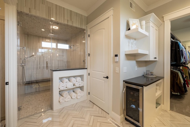 1500 Weatherhill Ridge Ct SW, Rochester Twp, MN 55902 - full bathroom featuring wine cooler, a shower stall, and a walk in closet