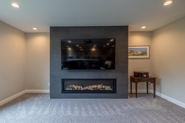 1500 Weatherhill Ridge Ct SW, Rochester Twp, MN 55902 - detailed view of a large fireplace, carpet flooring, and recessed lighting