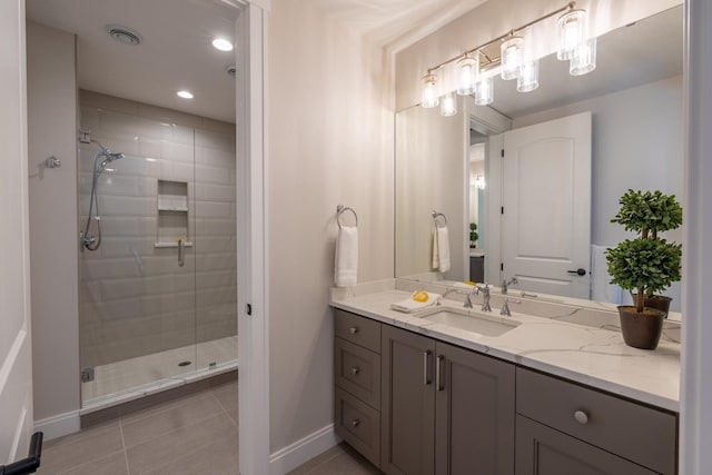1500 Weatherhill Ridge Ct SW, Rochester Twp, MN 55902 - full bath with a shower stall, vanity, tile patterned flooring, and recessed lighting
