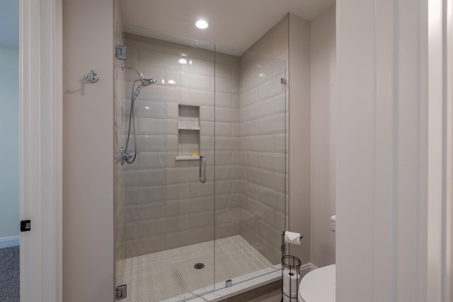 1500 Weatherhill Ridge Ct SW, Rochester Twp, MN 55902 - bathroom featuring a shower stall and recessed lighting