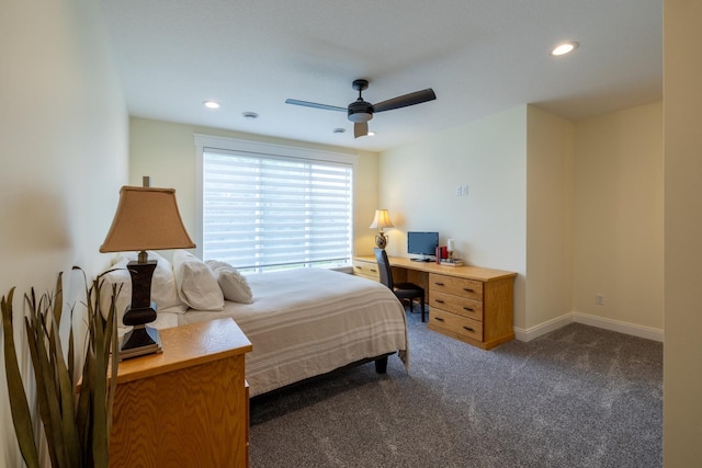 1500 Weatherhill Ridge Ct SW, Rochester Twp, MN 55902 - bedroom with dark colored carpet, a desk, recessed lighting, and a ceiling fan