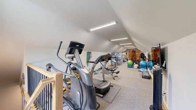 1500 Weatherhill Ridge Ct SW, Rochester Twp, MN 55902 - exercise area featuring lofted ceiling and carpet floors