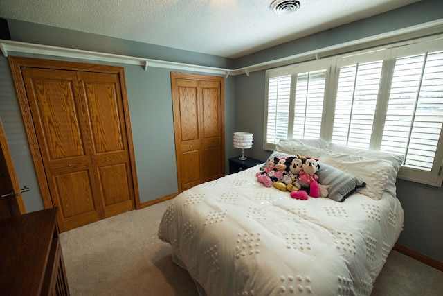 701 Oak Ave, Olivia, MN 56277 - carpeted bedroom with multiple closets and a textured ceiling