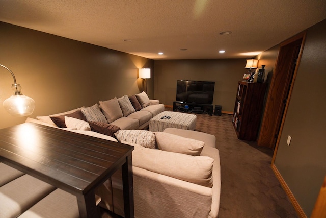 701 Oak Ave, Olivia, MN 56277 - carpeted living room featuring a textured ceiling and recessed lighting