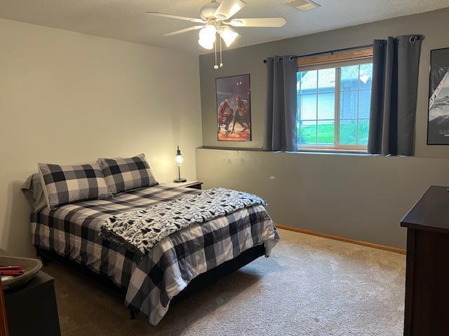302 Peifer Dr, Litchfield, MN 55355 - bedroom with carpet floors and ceiling fan