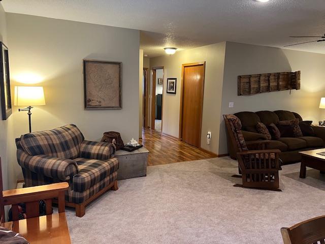 302 Peifer Dr, Litchfield, MN 55355 - living area featuring carpet flooring and ceiling fan
