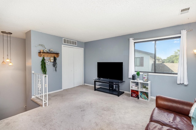 6668 84th Ct N, Brooklyn Park, MN 55445 - living room featuring carpet flooring and a textured ceiling