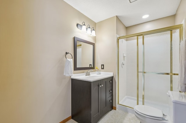 6936 Lake Ter E, Woodbury, MN 55125 - bathroom with vanity, a shower stall, and tile patterned flooring