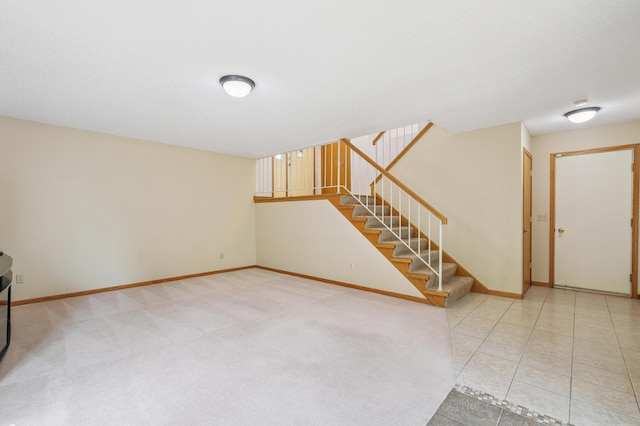 6936 Lake Ter E, Woodbury, MN 55125 - unfurnished living room featuring stairs and carpet floors