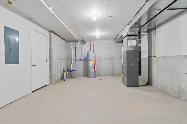 1720 Summer Ln NE, Alexandria, MN 56308 - unfinished below grade area with electric panel, electric water heater, and heating unit