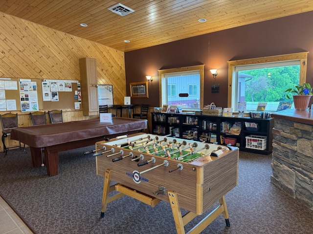1540 US Highway 59 Unit 203, Detroit Lakes, MN 56501 - game room with carpet floors, billiards, wood ceiling, and wooden walls