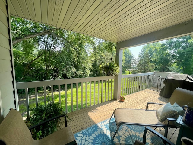 4887 Tee Ct SW, Rochester, MN 55902 - wooden terrace with a grill and view of scattered trees