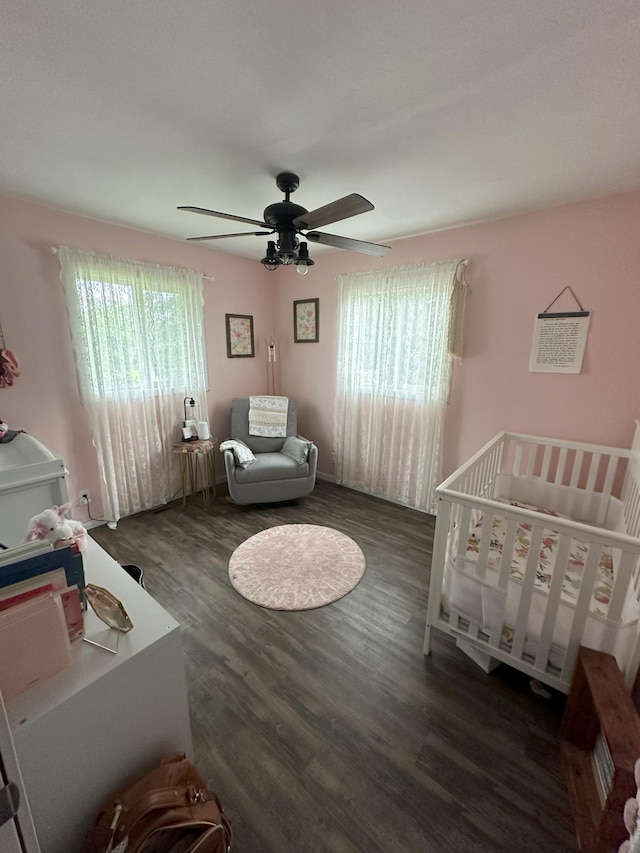 15729 232nd Ave NE, Hawick, MN 56273 - bedroom with multiple windows, wood finished floors, a nursery area, and a ceiling fan