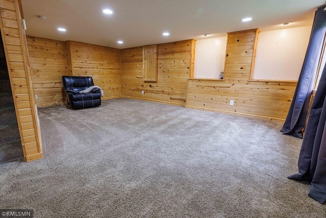 6354 151st Street Ct N, Hugo, MN 55038 - unfurnished room featuring carpet flooring, wood walls, and recessed lighting