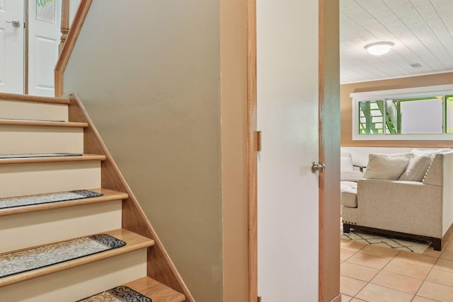 6160 Creek View Rdg, Minnetonka, MN 55345 - stairway with wooden ceiling and tile patterned floors