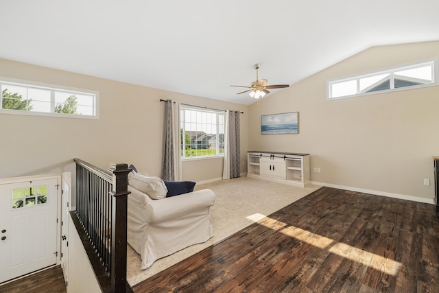 9147 Viking St, Brainerd, MN 56401 - living room with healthy amount of natural light, lofted ceiling, ceiling fan, and wood finished floors