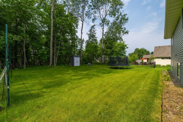 9147 Viking St, Brainerd, MN 56401 - view of grassy yard featuring a trampoline and a shed