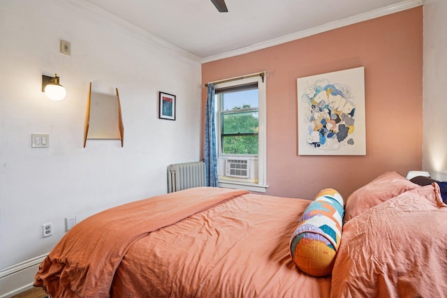 1718 Clinton Ave Unit 6, Minneapolis, MN 55404 - bedroom with radiator heating unit, ornamental molding, and ceiling fan