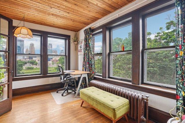 1718 Clinton Ave Unit 6, Minneapolis, MN 55404 - sunroom with radiator, plenty of natural light, wood finished floors, and wood ceiling
