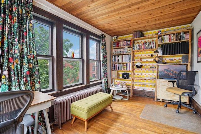 1718 Clinton Ave Unit 6, Minneapolis, MN 55404 - office area with radiator heating unit, wood finished floors, and wood ceiling