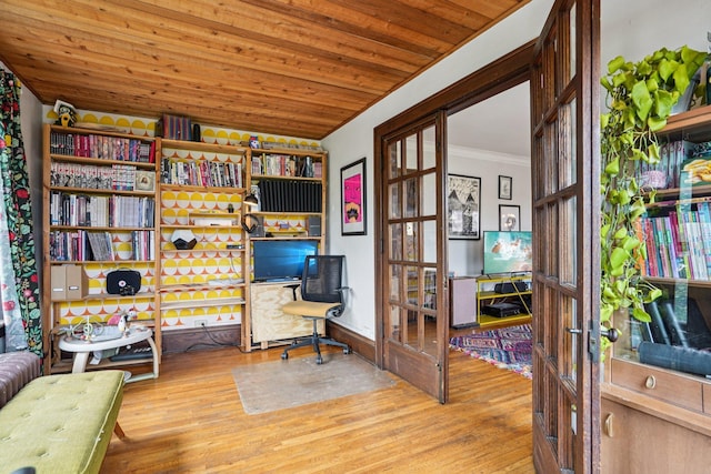 1718 Clinton Ave Unit 6, Minneapolis, MN 55404 - home office with french doors, wood finished floors, and ornamental molding