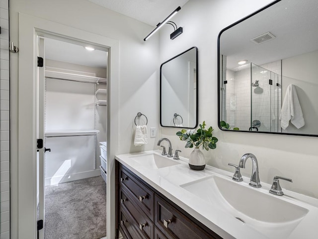 4909 Trillium Ln, Edina, MN 55435 - full bath featuring a walk in closet, double vanity, and a stall shower