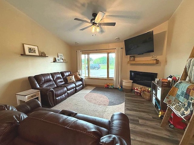 16696 Eclipse Dr, Park Rapids, MN 56470 - living area featuring ceiling fan, wood finished floors, and a fireplace