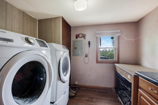 1388 13 1/2 Ave, Barron, WI 54812 - laundry area with electric panel, separate washer and dryer, dark wood finished floors, a textured ceiling, and cabinet space