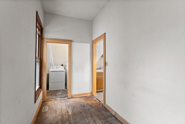 693 Bedford St, Saint Paul, MN 55130 - hall featuring hardwood / wood-style flooring and separate washer and dryer