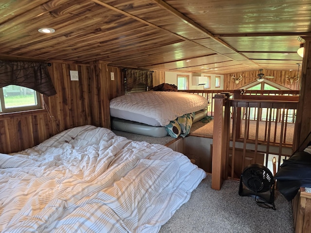 20389 640th Ln, Jacobson, MN 55752 - carpeted bedroom with wooden walls and wooden ceiling